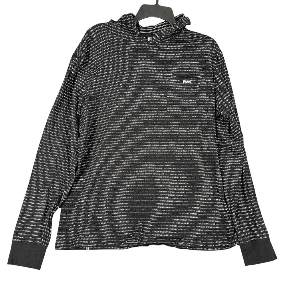 Vans Shirt Mens M Black Striped Hoodie Longsleeve Skater BMX Street Style